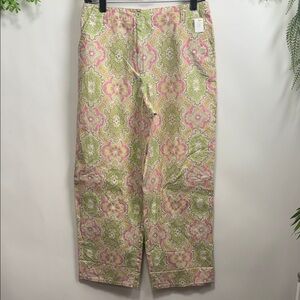 Talbots Women's Wide Leg Pants - Green and Pink Paisley